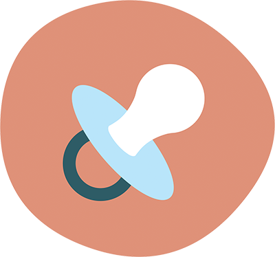 A brown-red icon with a pacifier in the middle