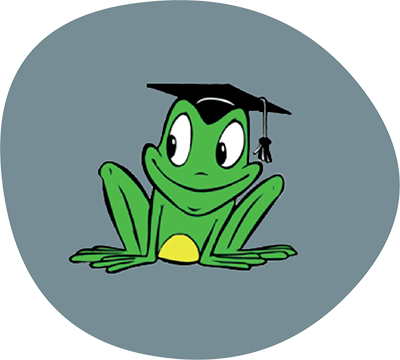 Ein dunkelgraues Icon mit Fred dem Frosch in der Mitte