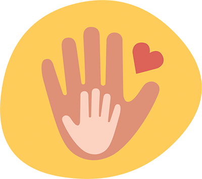 Ein dunkelgelbes Icon mit zwei übereinander liegenden Händen in der Mitte