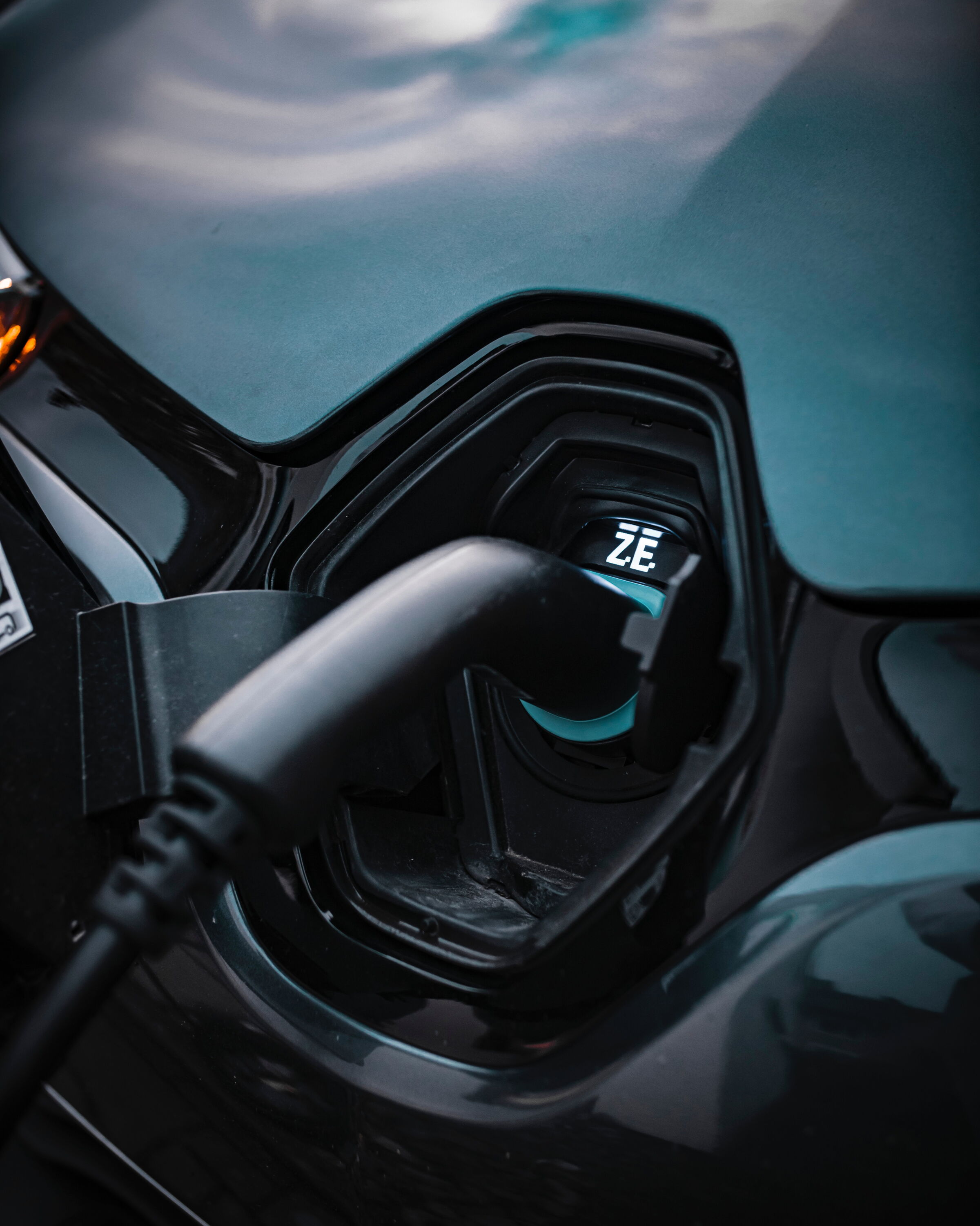 Close-up of an electric car charging cable in a charging station
