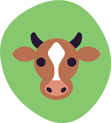 Ein grünes Icon mit einer Kuh in der Mitte