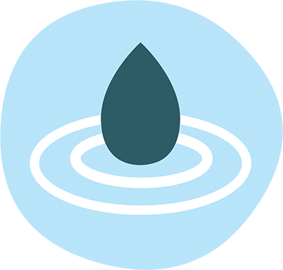 Ein hellblaues Icon mit einem Tropfen in der Mitte
