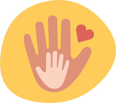 A dark yellow icon with two hands on top of each other in the center